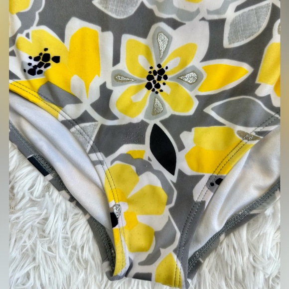 Gymboree Girls Swimsuit One Piece Swimwear floral yellow & gray bathing suit - Picture 2 of 6